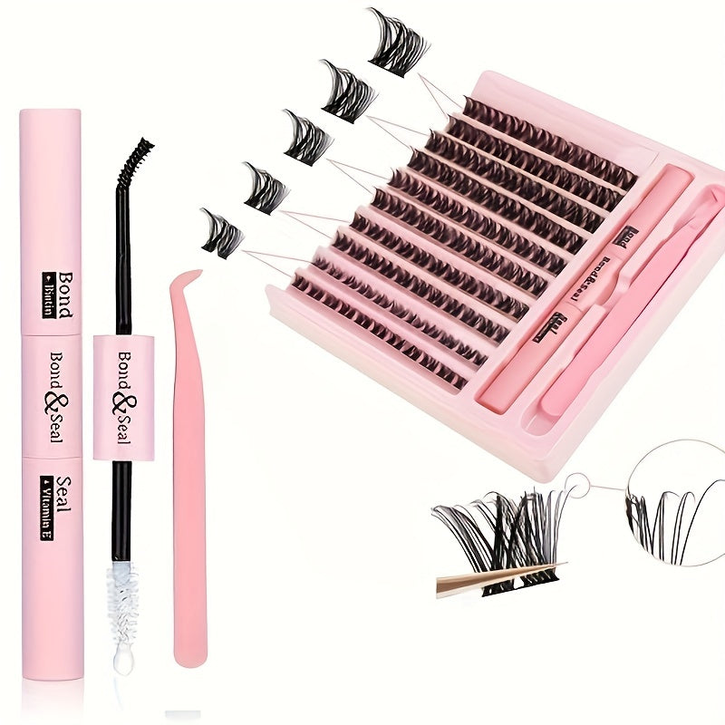 DIY Eyelash Extensions Kit Clusters Lashes with Tweezers & Adhesive