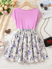 Girls Butterfly & Flowers Graphic Batwing Sleeve Princess Dress
