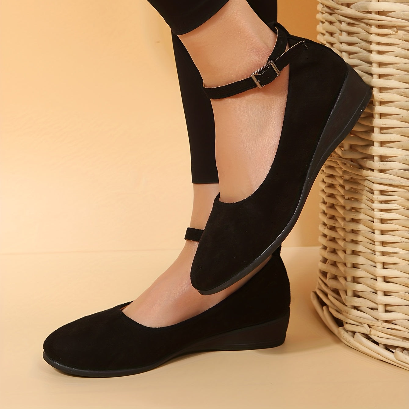 Women's Wedge Ankle Strap Shoes Soft Sole Low Heels