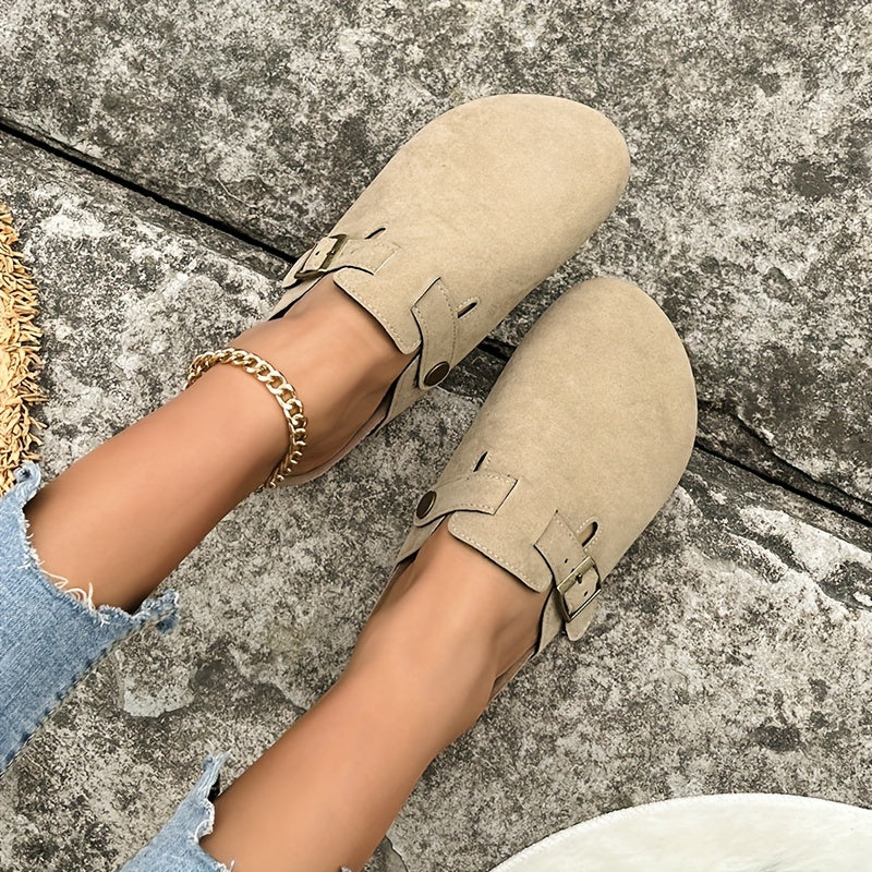 Women's Canvas Slip On Buckle Decor Non-slip Clogs