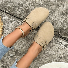 Women's Canvas Slip On Buckle Decor Non-slip Clogs