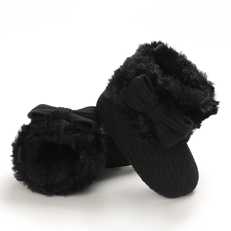 Bowknot Comfortable Boots For Baby Girls Soft Warm Plus Fleece Boots