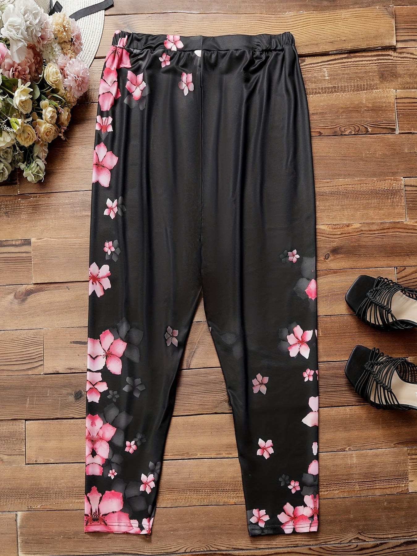 Women's Plus Floral Print Elastic Skinny Leggings