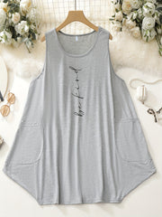  Slogan Print Tank Dress With Pockets
