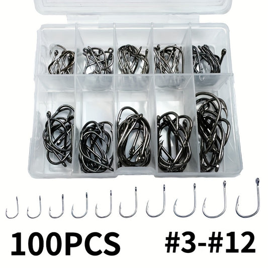 100pcs 3 12 High Carbon Steel Circle Fishing Hooks Bait Holder