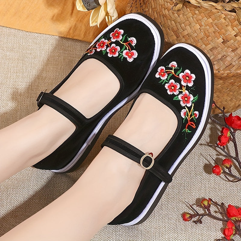 Women's Ethnic Embroidered Cloth Shoes Ankle Strap Lightweight Outdoor Shoes