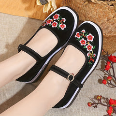 Women's Ethnic Embroidered Cloth Shoes Ankle Strap Lightweight Outdoor Shoes