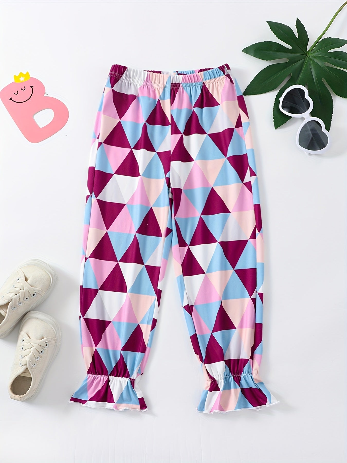Girls Geometric Pattern Baggy Pants for All Seasons