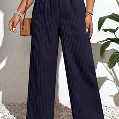 Plus Size Solid Ribbed Wide Leg Trousers