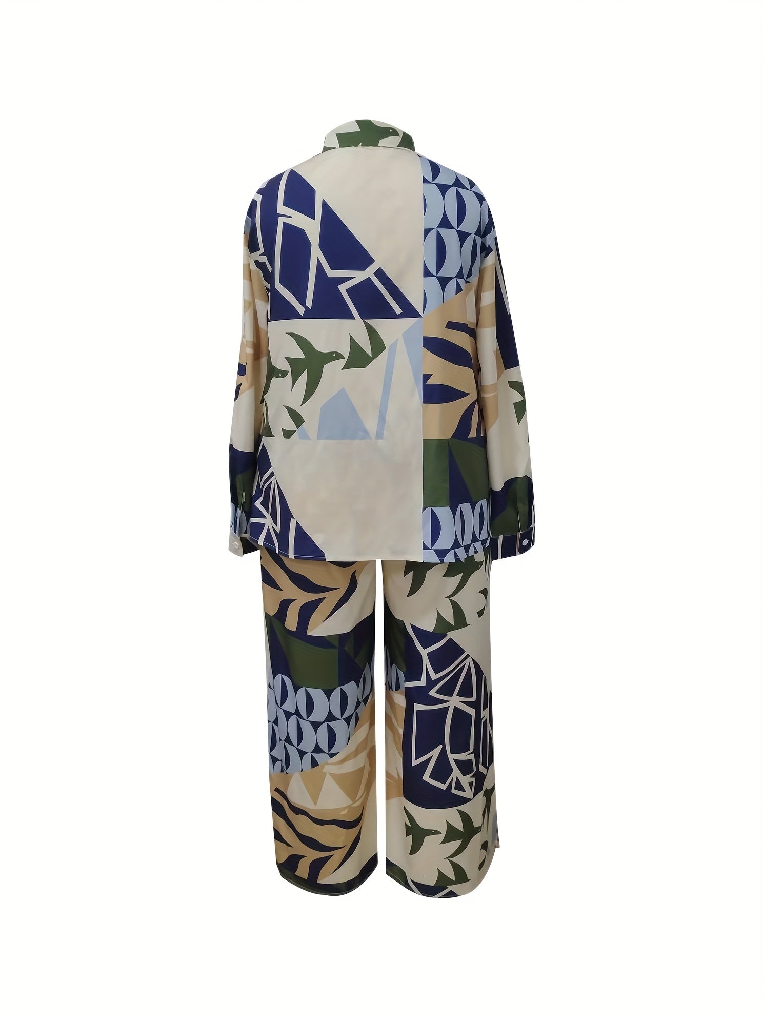  Patchwork Print Shirt & Pants Outfits Set