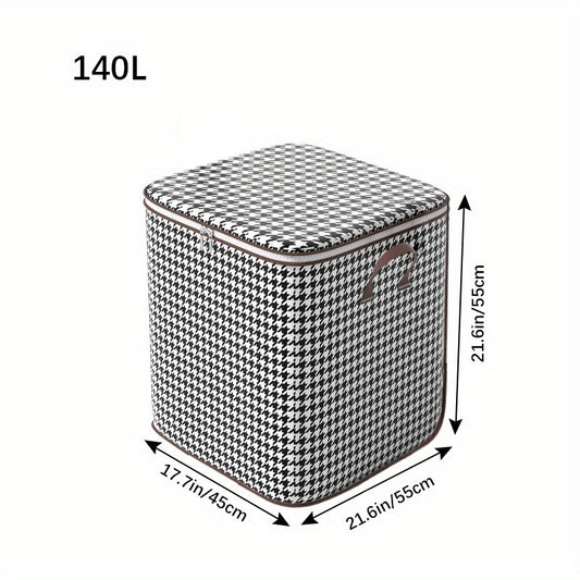 Large Capacity Houndstooth Clothes Storage Bag Dustproof Blanket Handles