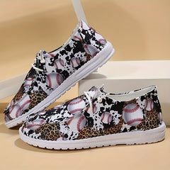 Leopard & Cow Print Lace Up Flat Canvas Shoes