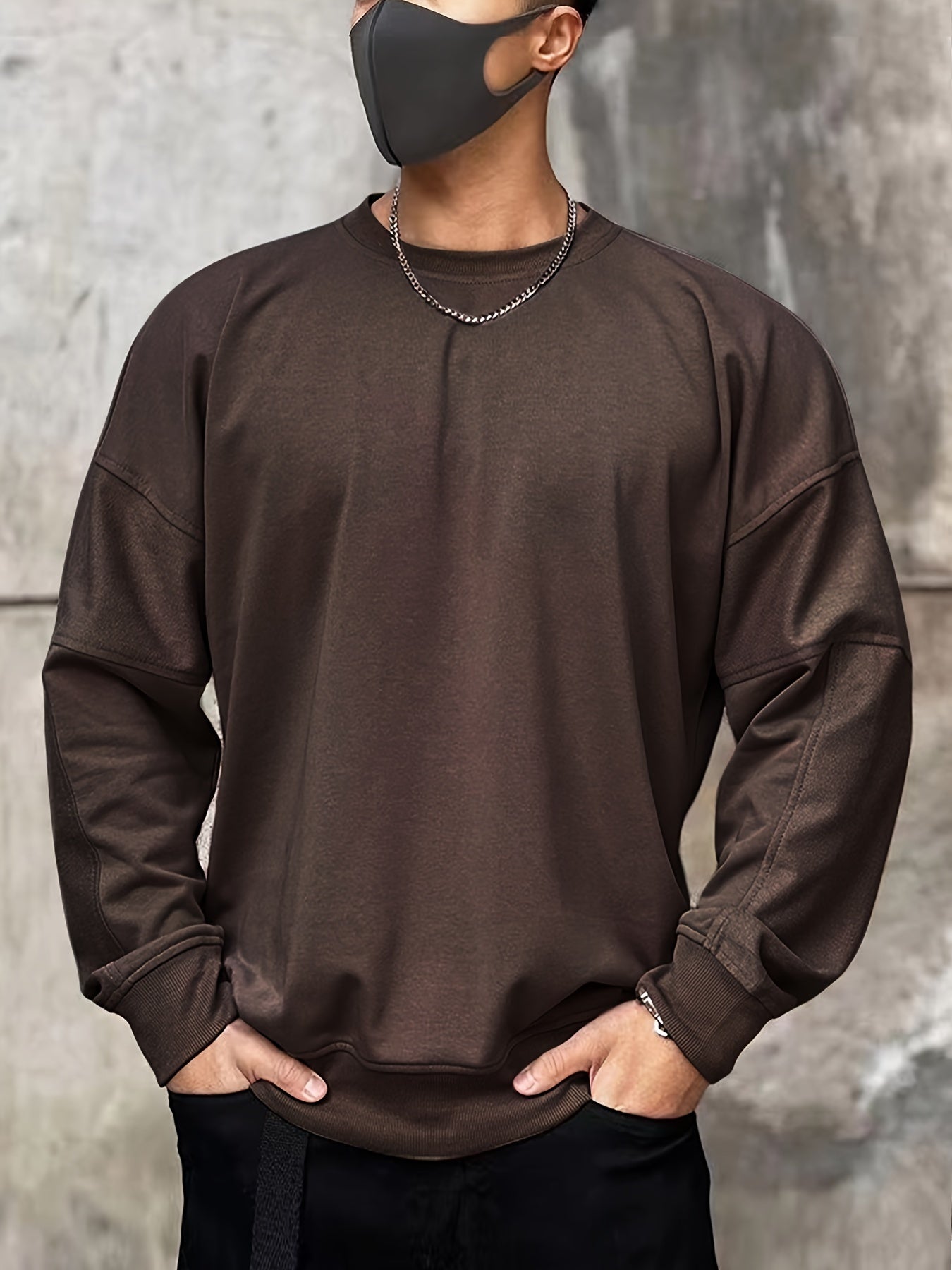 Men's Solid Round Neck Sweatshirt Loose Pullover