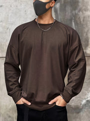 Men's Solid Round Neck Sweatshirt Loose Pullover