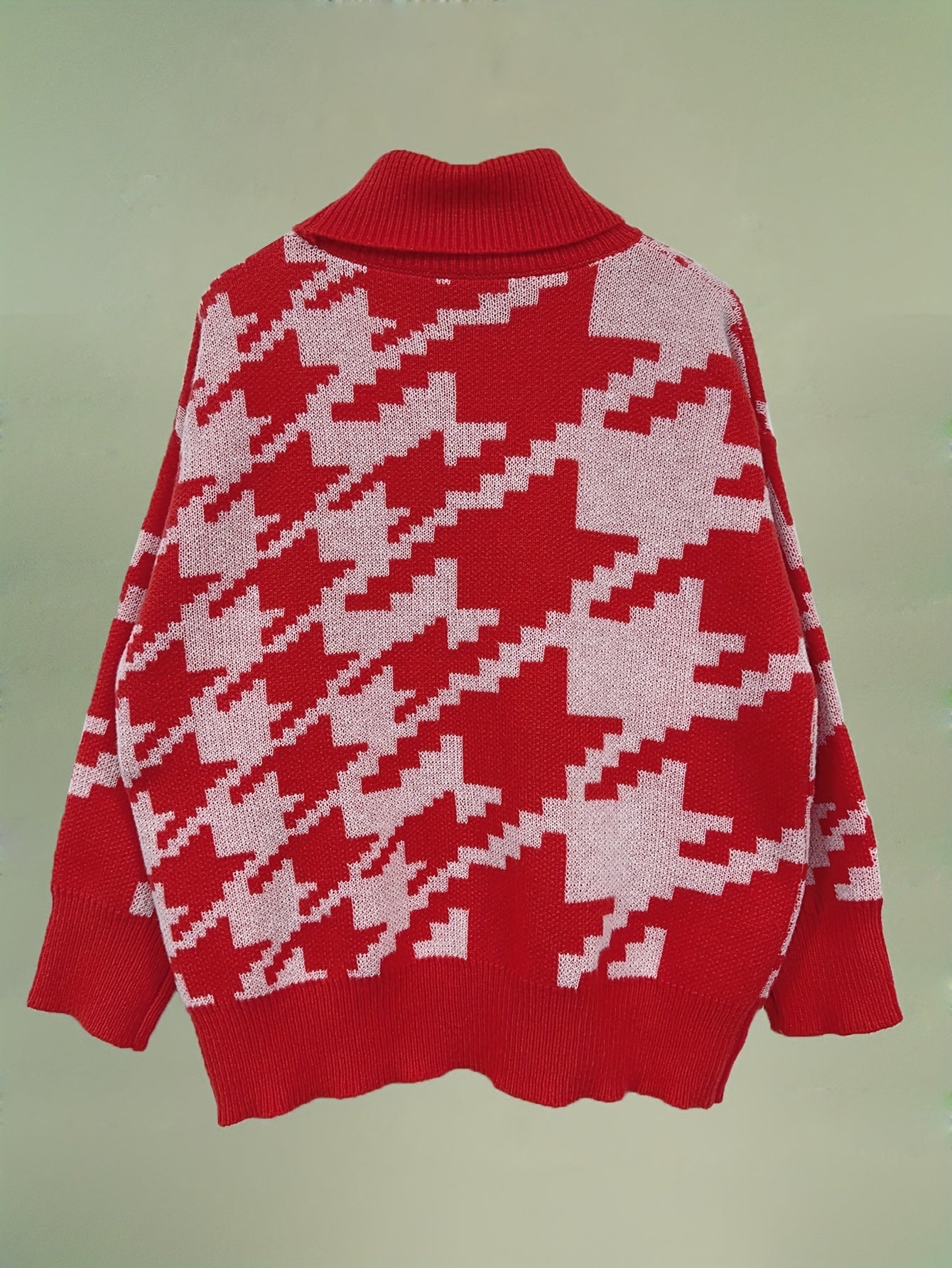  Houndstooth Print Turtle Neck Jumper