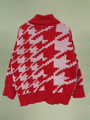  Houndstooth Print Turtle Neck Jumper