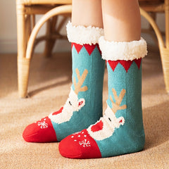 Christmas Elk Pattern Plush Lined Socks Women's Stockings & Hosiery