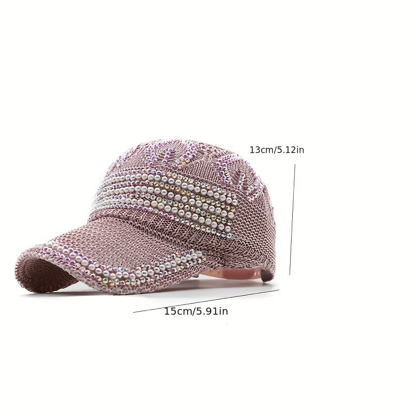 Breathable Pearl Rhinestone Baseball Cap Sun Hat