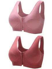 2pcs Zipper Wireless Bras Full Coverage Women's Lingerie