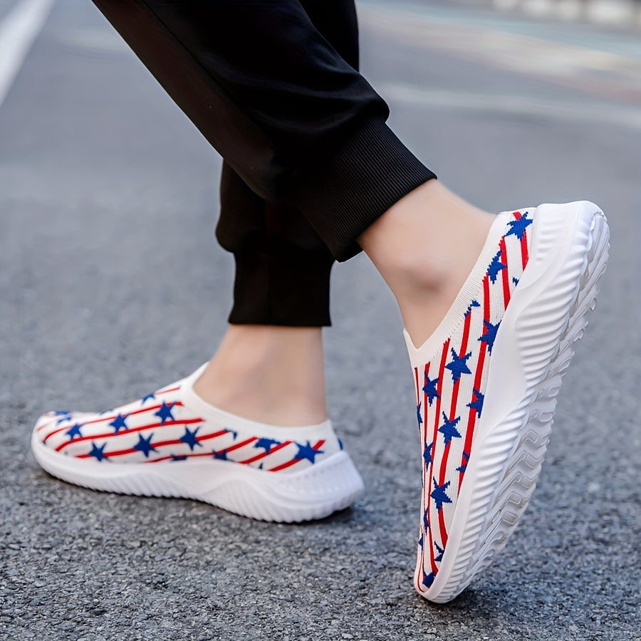Women's Knitting Sock Shoes Star & Striped Low Top Slip On Shoes
