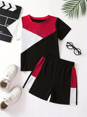 Boys Block Print 2pc Short Sleeve Top & Shorts Set