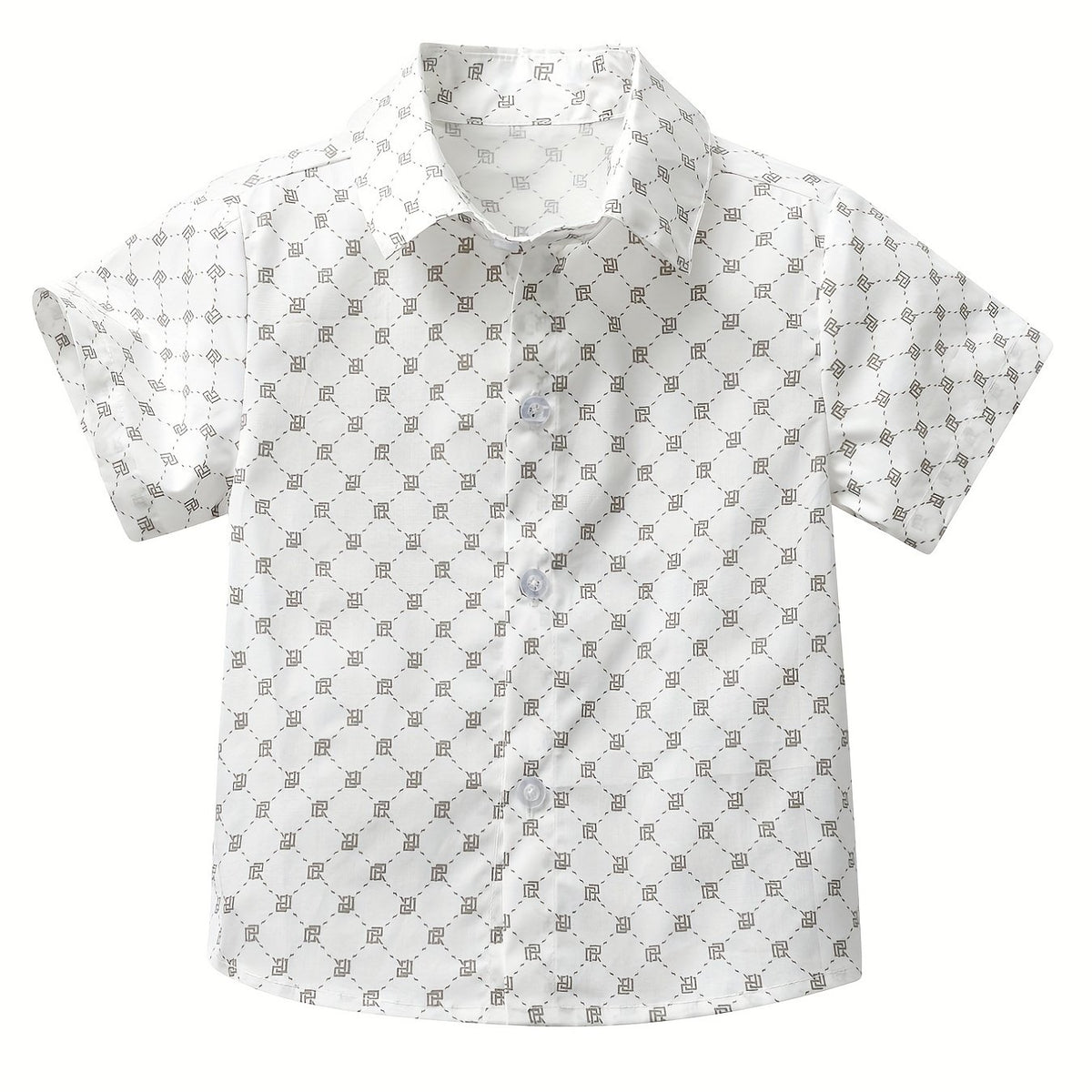 Boys Allover Print Short Sleeves Shirt Preppy Style For Summer Kids Clothes