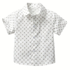 Boys Allover Print Short Sleeves Shirt Preppy Style For Summer Kids Clothes