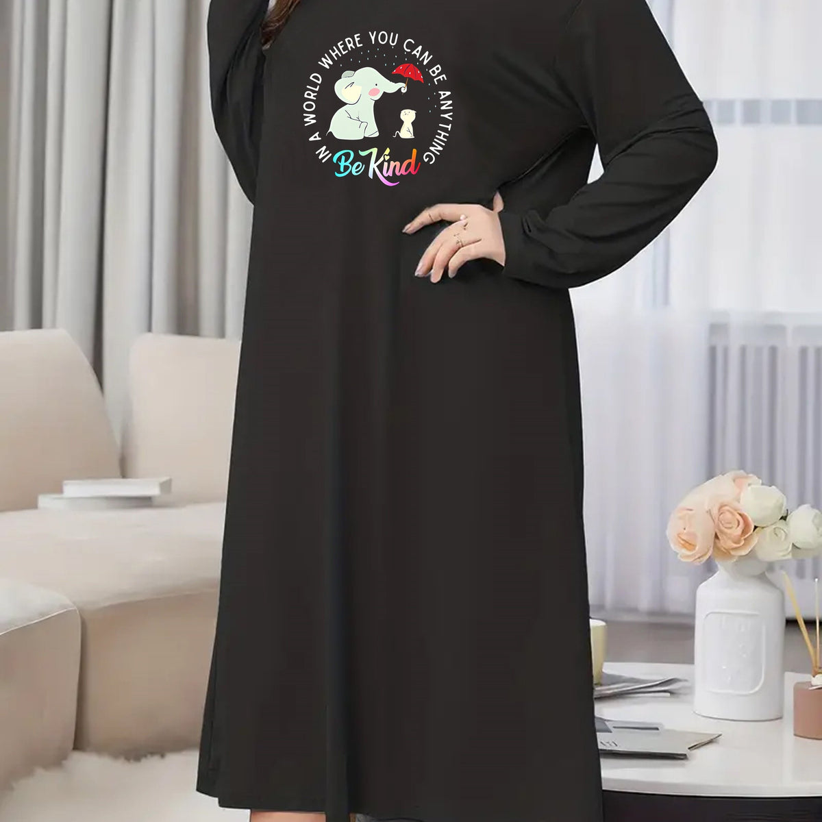  Elephant & Umbrella Nightdress Long Sleeve Sleep Dr