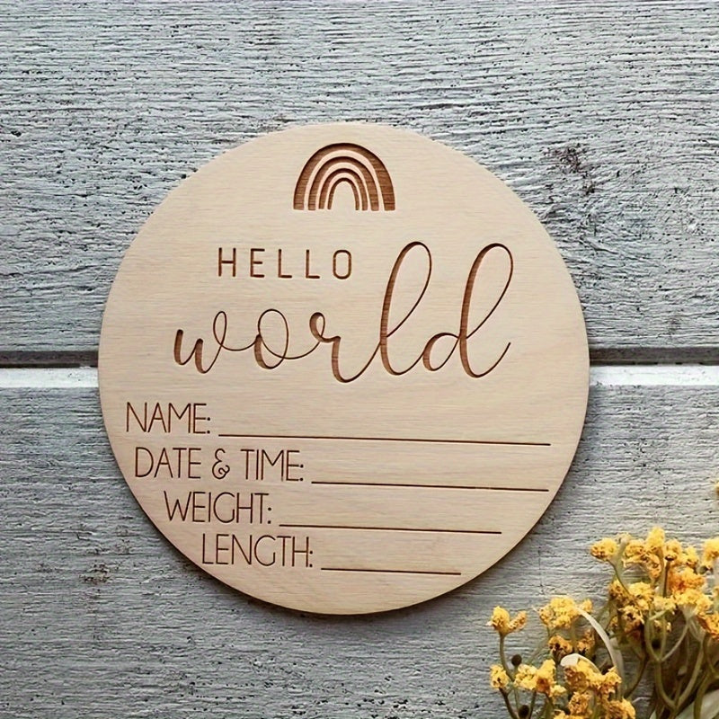 Hello World Wooden Birth Announcement Sign for Baby Milestones