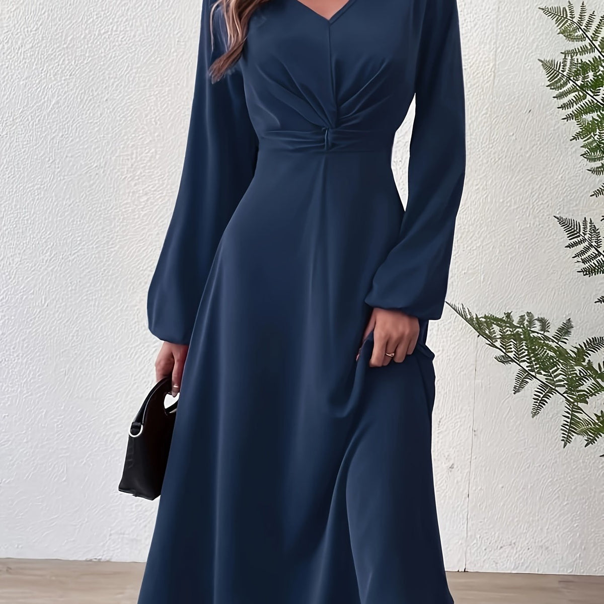  Lantern Sleeve Twist Front Dress