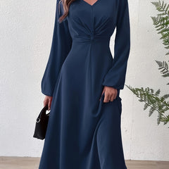  Lantern Sleeve Twist Front Dress