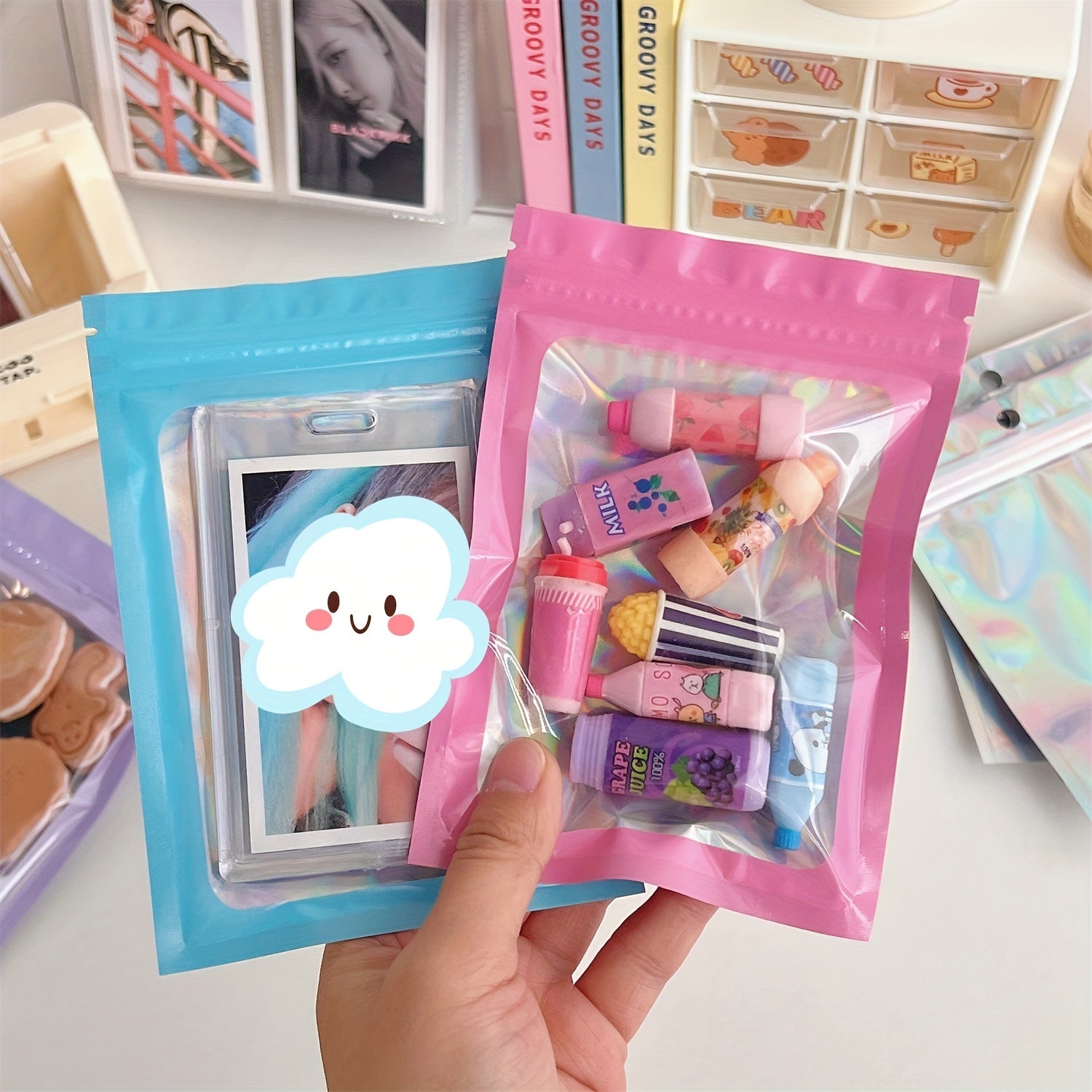 10pcs Holographic Resealable Bags for Small Business Supplies