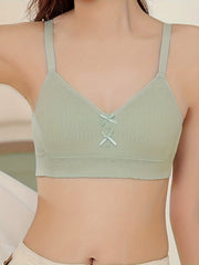 Solid Bow Tie Wireless Bra Comfy & Push Up Bra