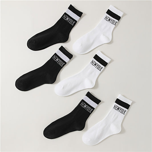 6 Pairs Letter Print Comfy Mid Tube Socks Women's Stockings