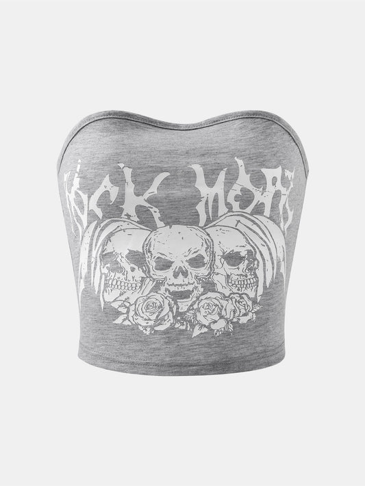 Skull Print Crop Tube Top Y2K Sexy Strapless Top For Summer