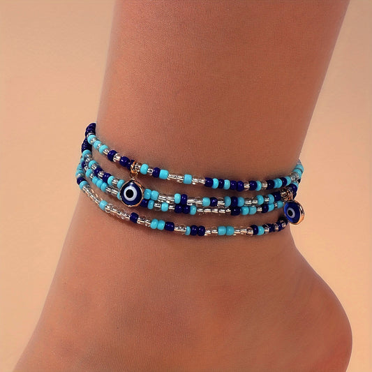 Bohemian Demon Eye Metal Beads Anklets