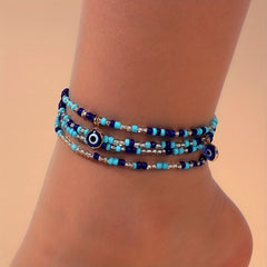 Bohemian Demon Eye Metal Beads Anklets
