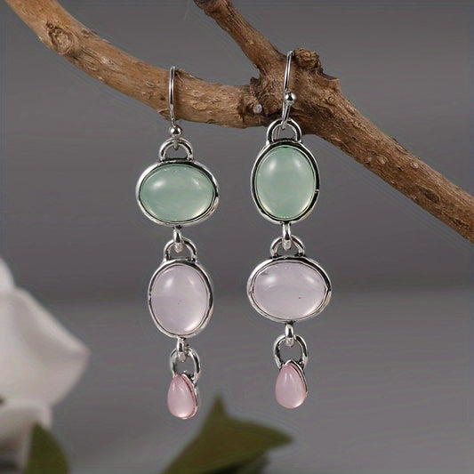 Moonstone Drop Dangle Earrings Pink Stone Wedding Engagement