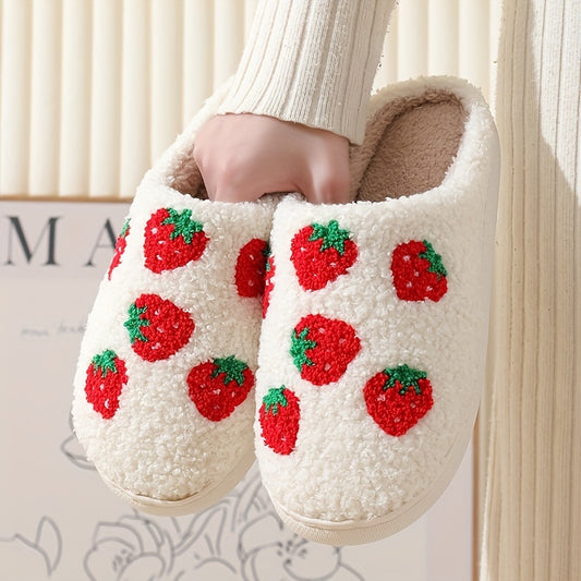 Strawberry & Christmas Fuzzy Slippers - Winter Warm Shoes