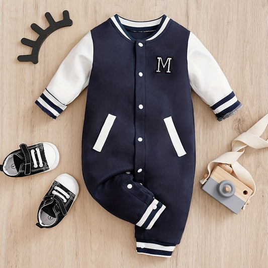 Baby Stylish Letter Block Cotton Baseball Jersey Bodysuit