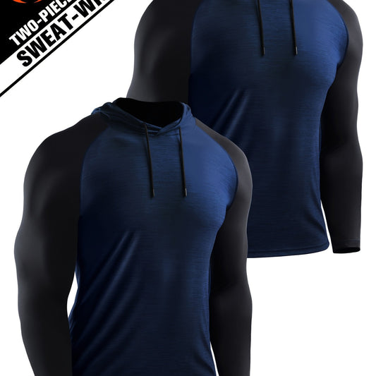 2 Pcs Men's Sports Compression Hoodies - Quick Drying & Stretch Fit