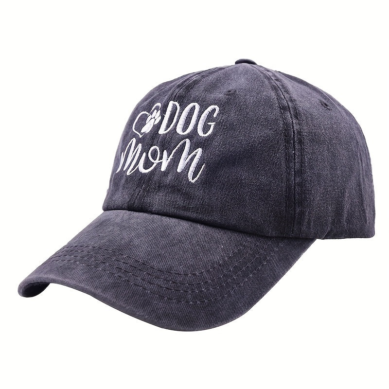 Cat Dog Mom Embroidery Baseball Cap Washed Distressed Solid Dad Hats
