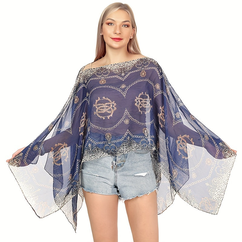 Letter Chain Stripe Shawl Lightweight Sunscreen Large Shawl