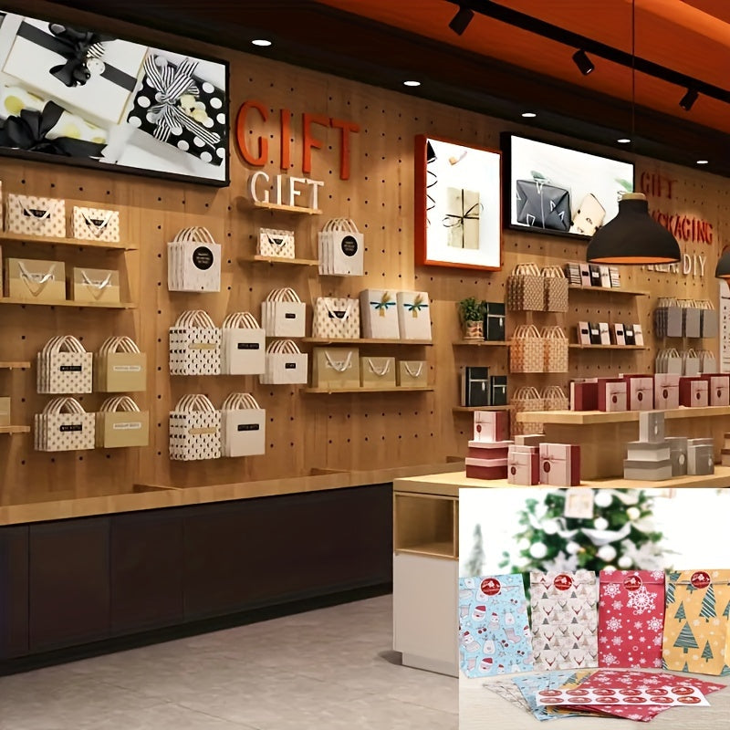 12pcs Merry Christmas Paper Bag Snowflake Christmas Tree Elk Gift Wrap Bag