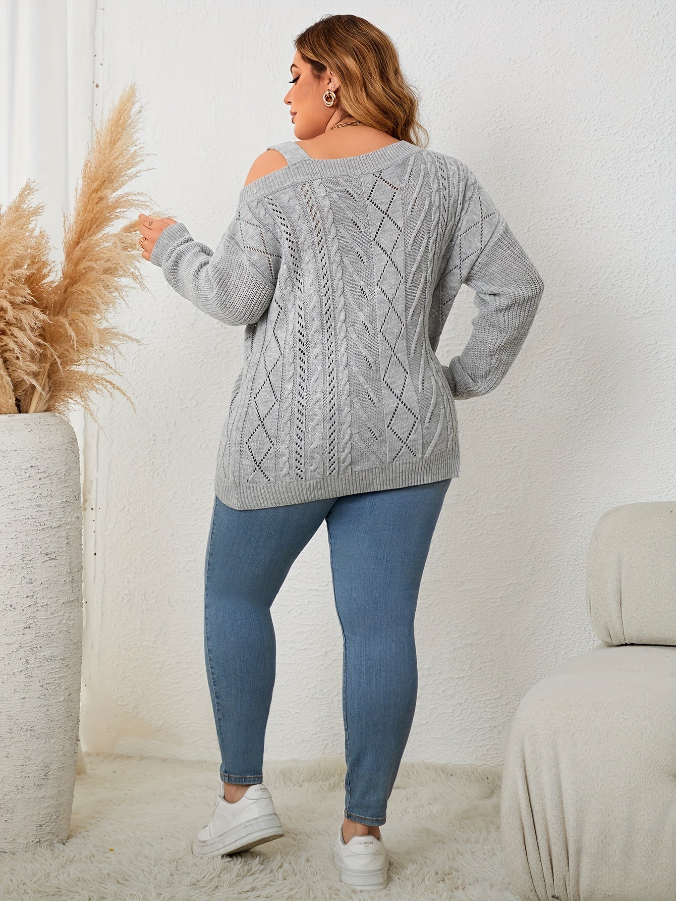  Casual Sweater Women's One Shoulder Long Sleeve Knitted Jumper