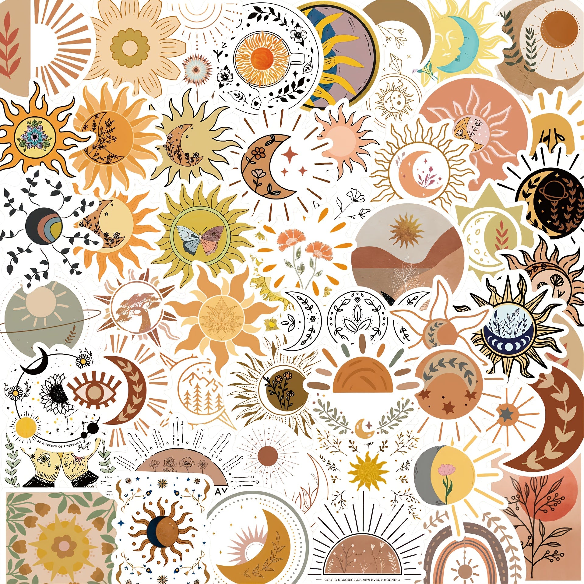 Bright Sun & Flower Doodle Stickers for Decorating Luggage Guitars Notebooks