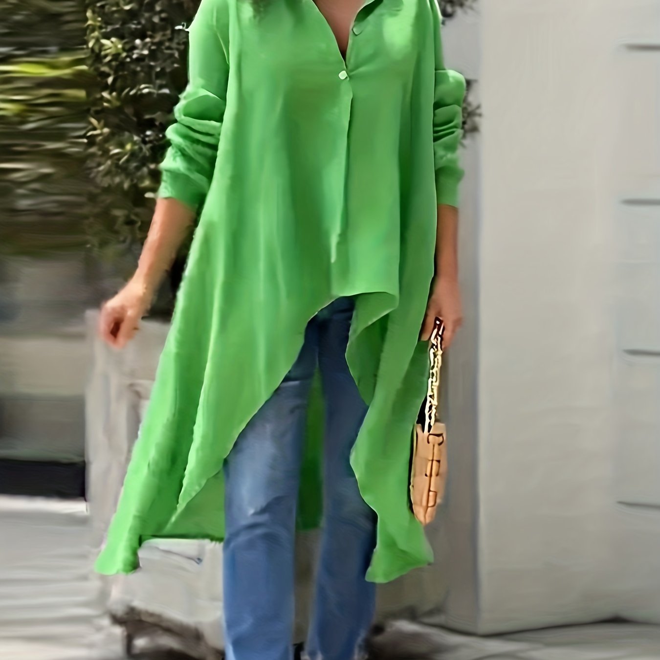  Solid Button Long Sleeve Casual Blouse