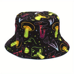 Y2K Mushroom Print Bucket Hat Unisex Casual Sunshade Fisherman Cap