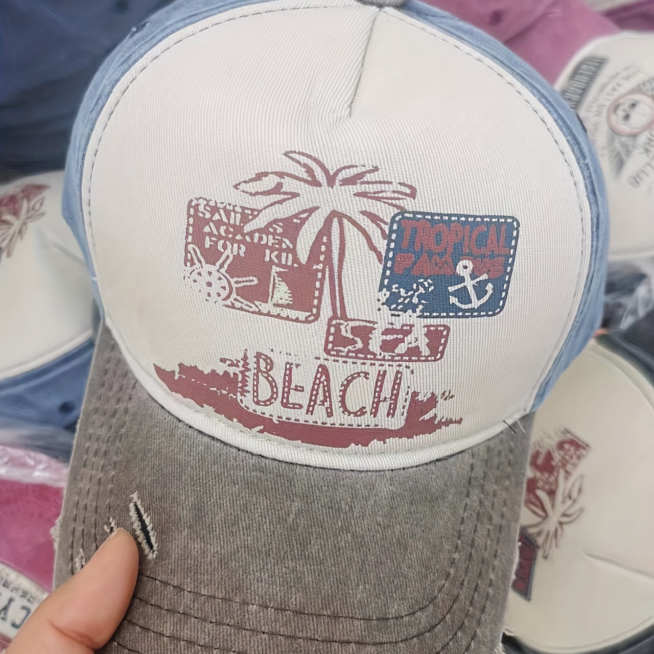 Graffiti Print Baseball Cap Washed Distressed Cap