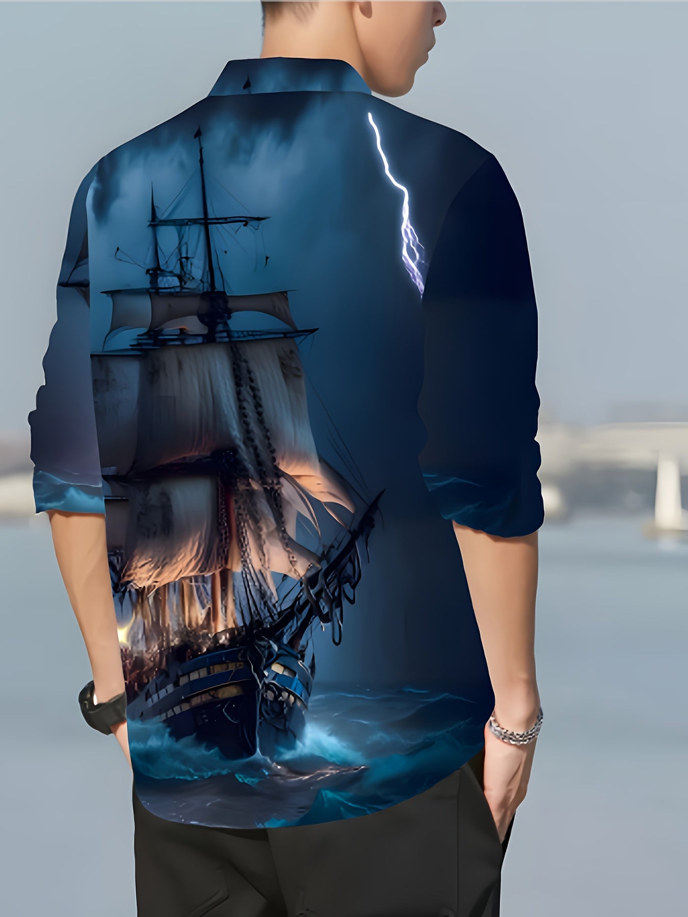 Sailing Boat Pattern Men's Long Sleeve Shirt